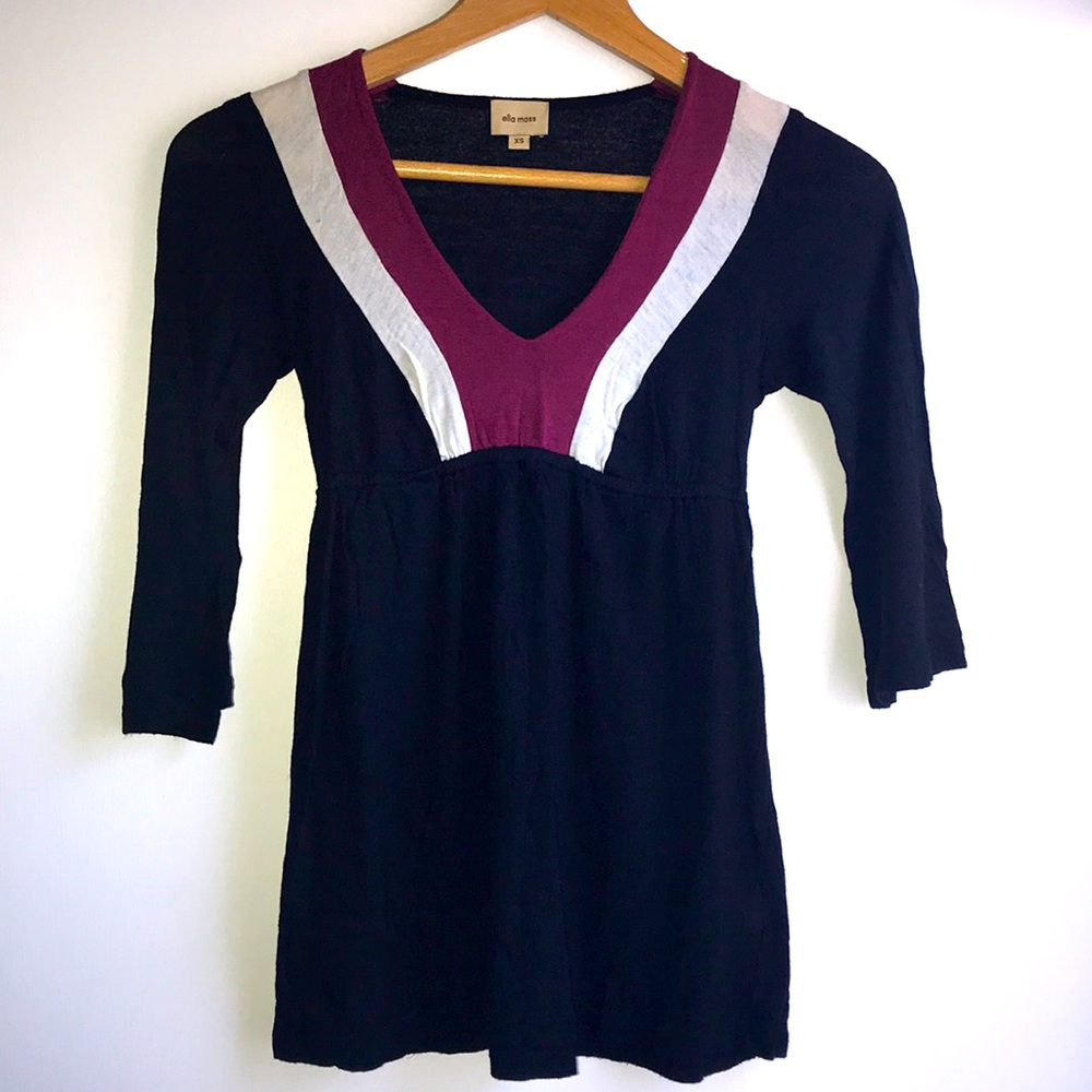 Ella Moss Top 3/4 sleeve black pink cream tie back